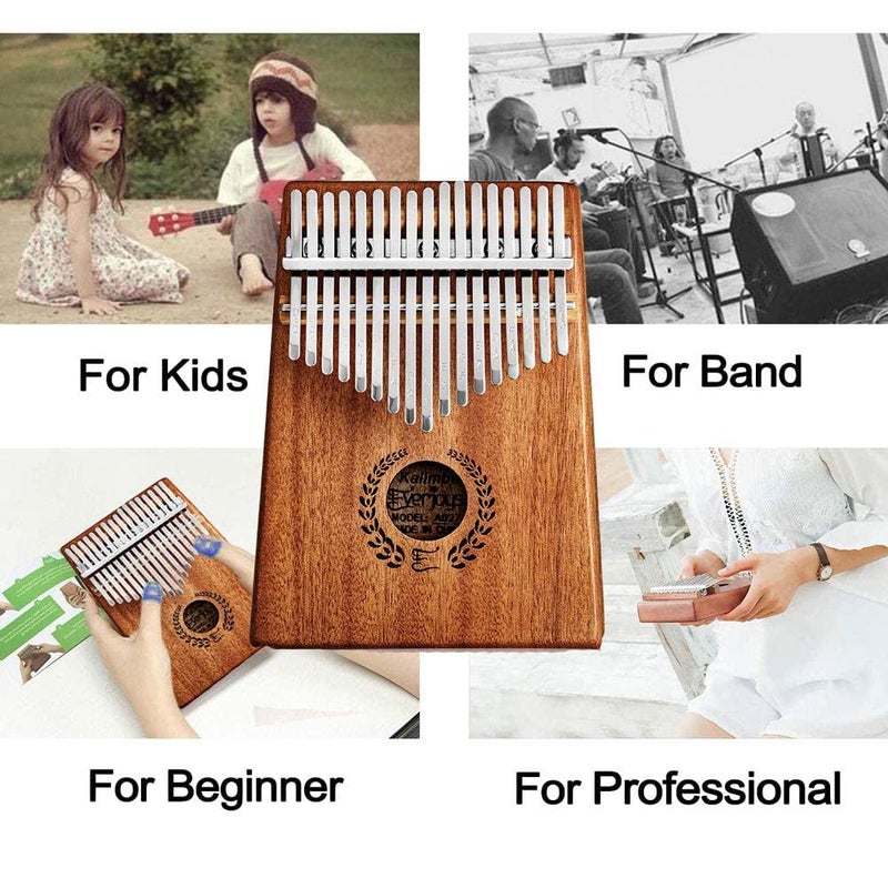 Everjoys Kalimba Thumb Piano 17 Keys, Professional Musical Instrument Finger Piano Marimbas with Portable Soft Cloth Bag, Fast to Learn Songbook, Tuning Hammer, All in One Kit - Image 4